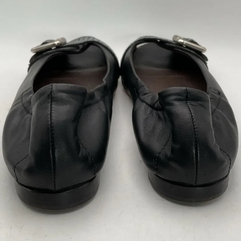 AGL ladies ballet flats shoes 38 1/2 us 8 1/2 black silver peep toe leather chic - Picture 7 of 13